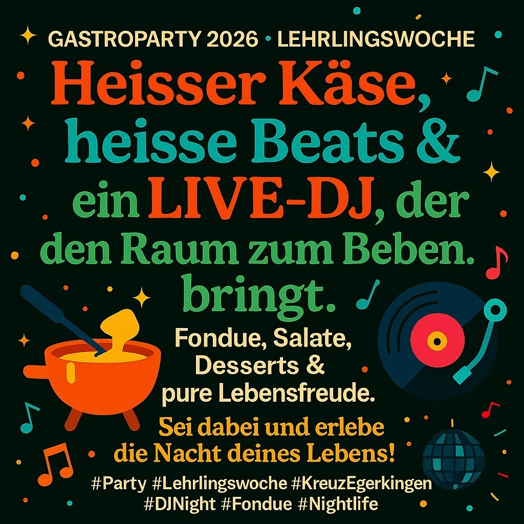 🎉 Heute steigt die Party des Jahres! 🎉 ⏰ Ab 17:30 Uhr Komm vorbei und geniesse die Party, wo jeder willkommen ist. Tauche ein in die Gastroparty des Jahres: Essen, feiern, lachen, tanzen – pure Energie wartet auf dich! 🔥 Let the night begin! 🔥 Unser DJ sorgt für Beats, die direkt ins Herz und in die Beine gehen. Lass dich von der Musik mitreissen und erlebe eine unvergessliche Nacht. #partytime #musik #partyvibes #nachtleben #