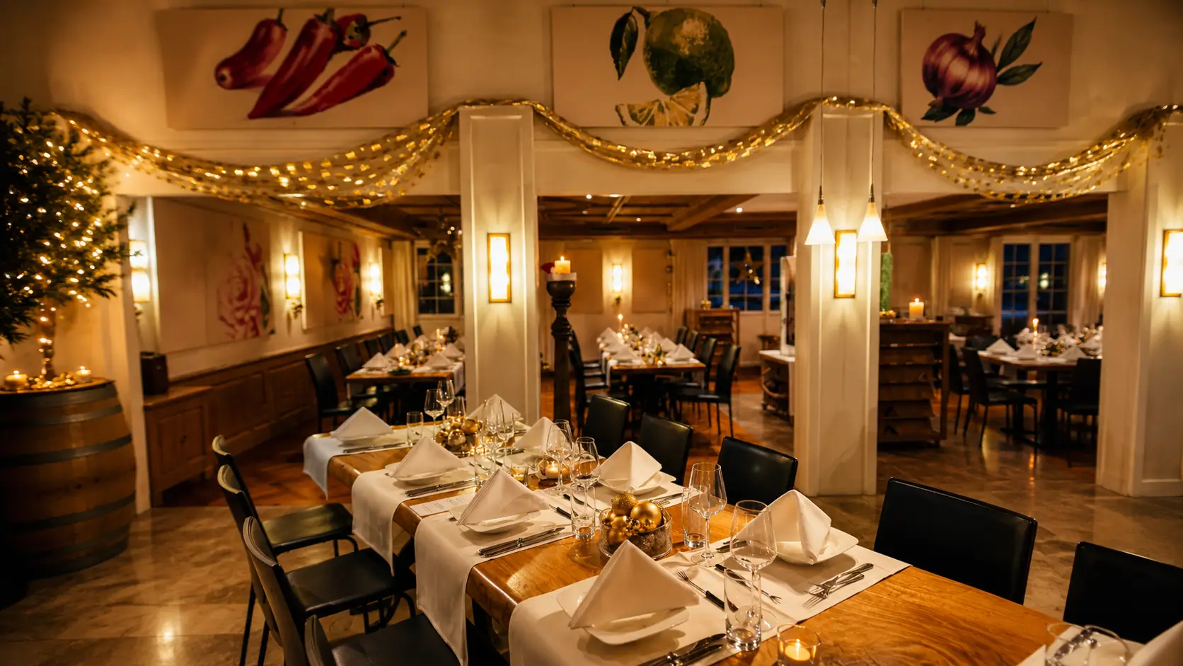 Weihnachtlich gedeckte Festtafel im Gasthof Kreuz Egerkingen