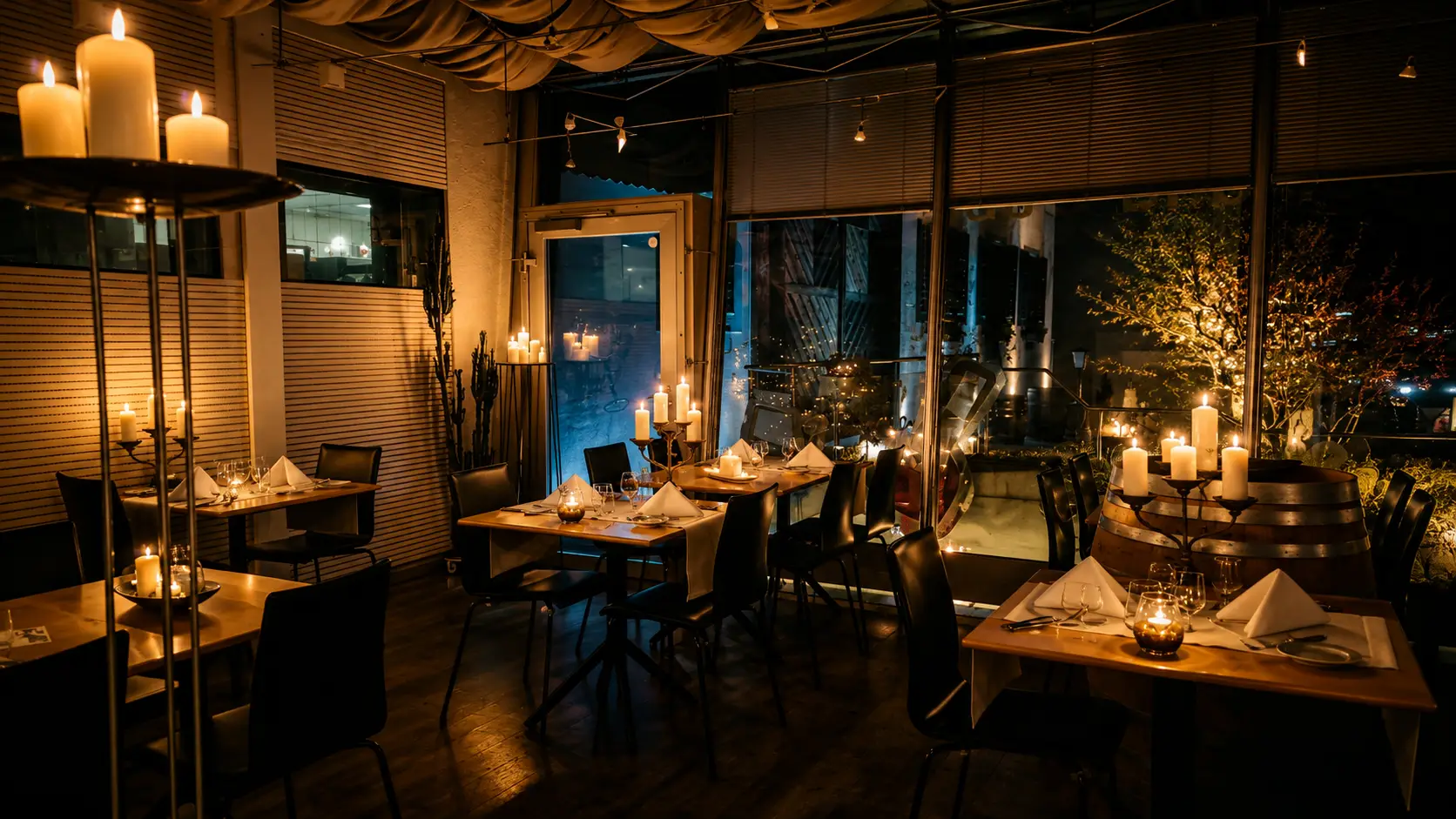 Wintergarten im Gasthof Kreuz Egerkingen – Kerzenlicht und Sterne am Abend